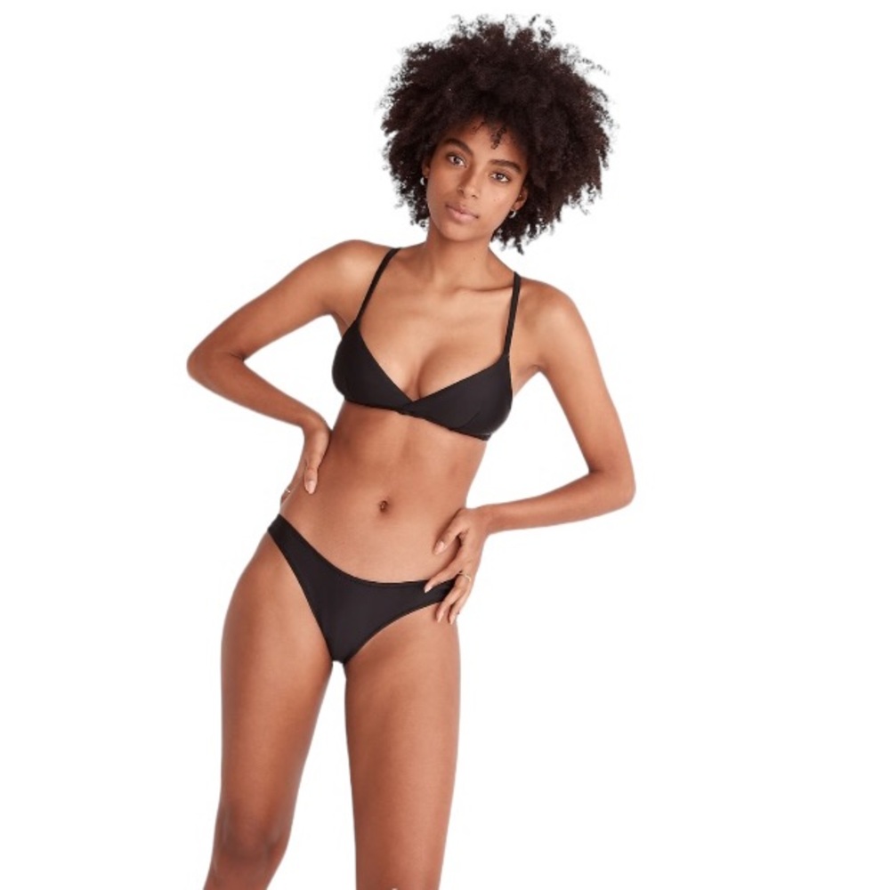 Madewell Second Wave Women's L Curved-Waist Bikini Bottom True Black‎ Size L NWT